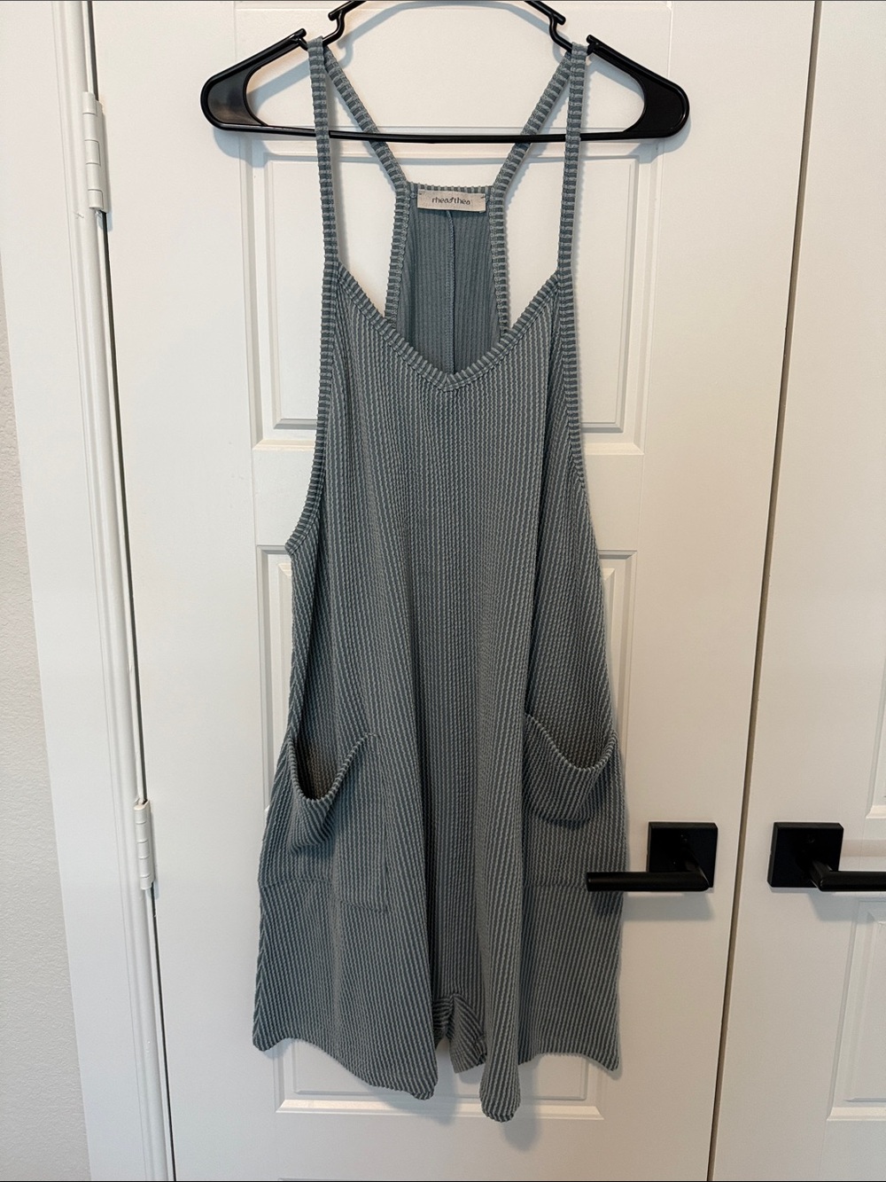 Maternity Ribbed Slate Grey Romper with Pockets